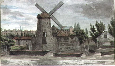 Ansicht der Windmühle bei Nine Elms, Lambeth, von Millbank